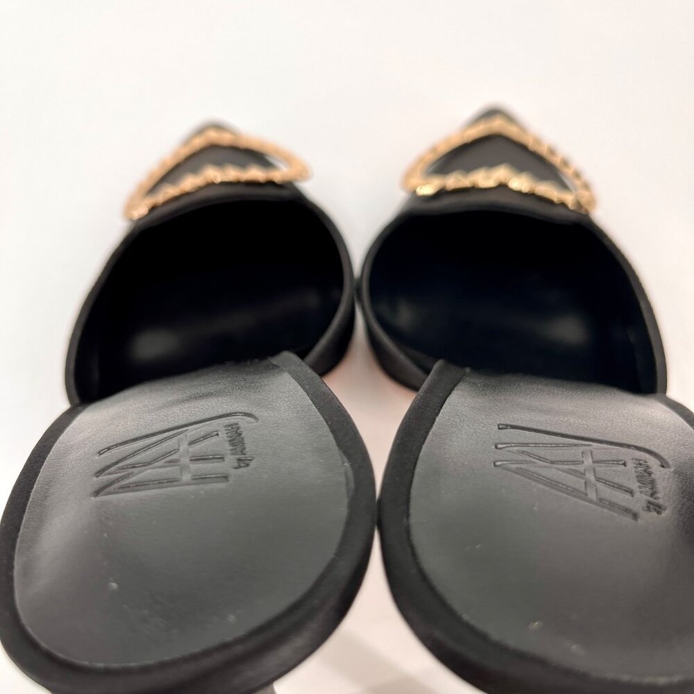 AAJ by Aminah Aviva Heart Mule Pumps Size 8M Black Microfiber Fabric Pointed Toe - Picture 9 of 16